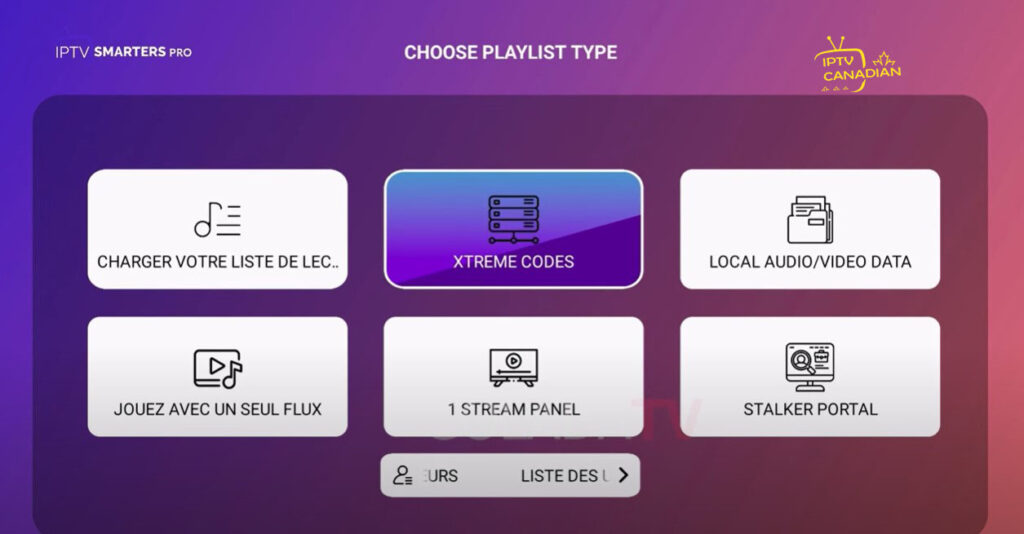 Choissisez Xtream Codes pour installer IPTV SMARTERS PRO